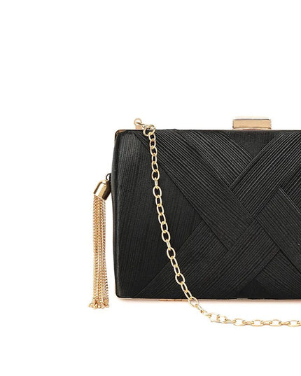 Black Satin Clutch Bag With Tassels