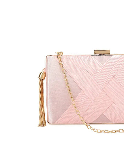 Pink Satin Clutch Bag With Tassels
