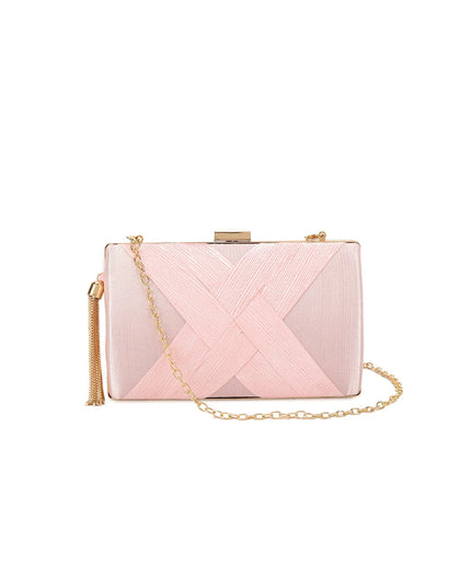 Pink Satin Clutch Bag With Tassels