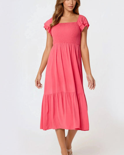 Coral Smock Midi Dress