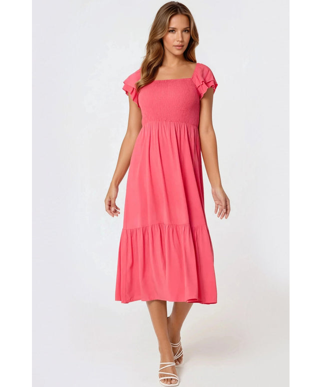 Coral Smock Midi Dress