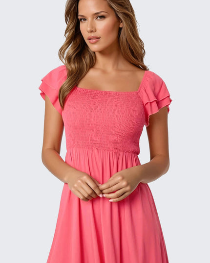 Coral Smock Midi Dress