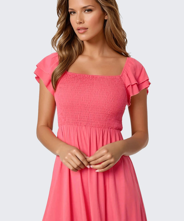 Coral Smock Midi Dress