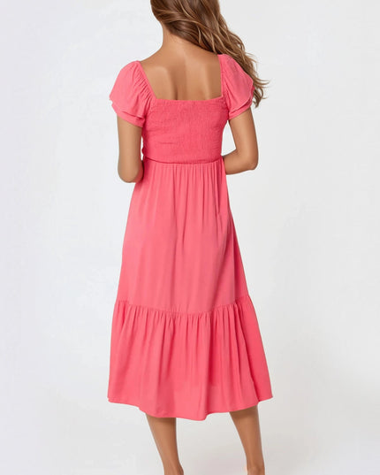 Coral Smock Midi Dress
