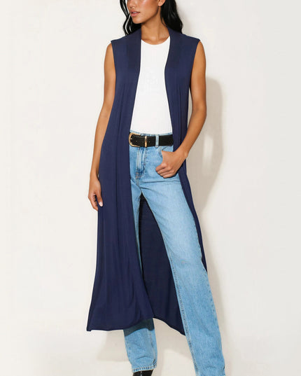 Navy Sleeveless Longline Maxi Cardigan