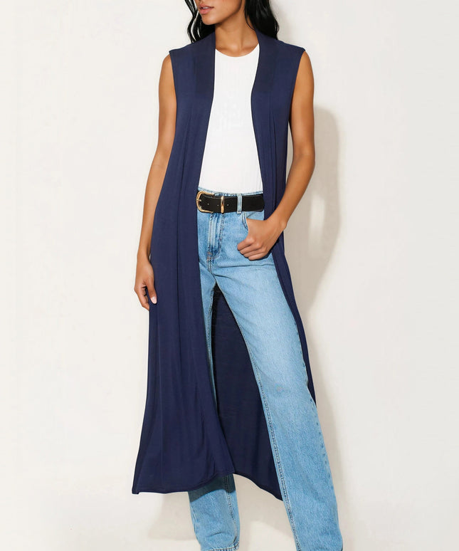 Navy Sleeveless Longline Maxi Cardigan