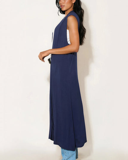 Navy Sleeveless Longline Maxi Cardigan