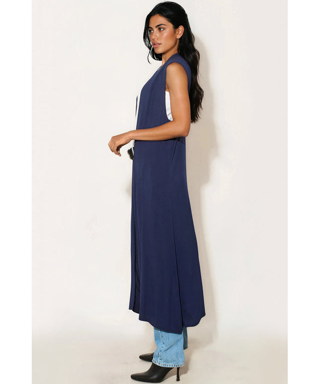 Navy Sleeveless Longline Maxi Cardigan