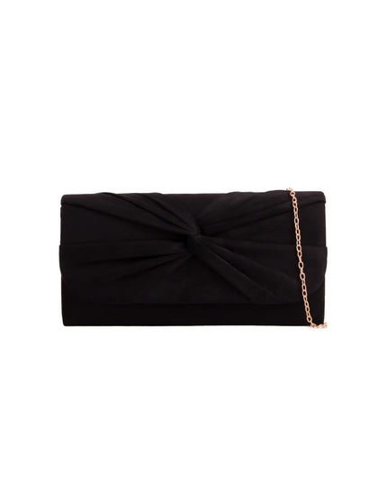 Black Suede Clutch Bag with Knot Detail