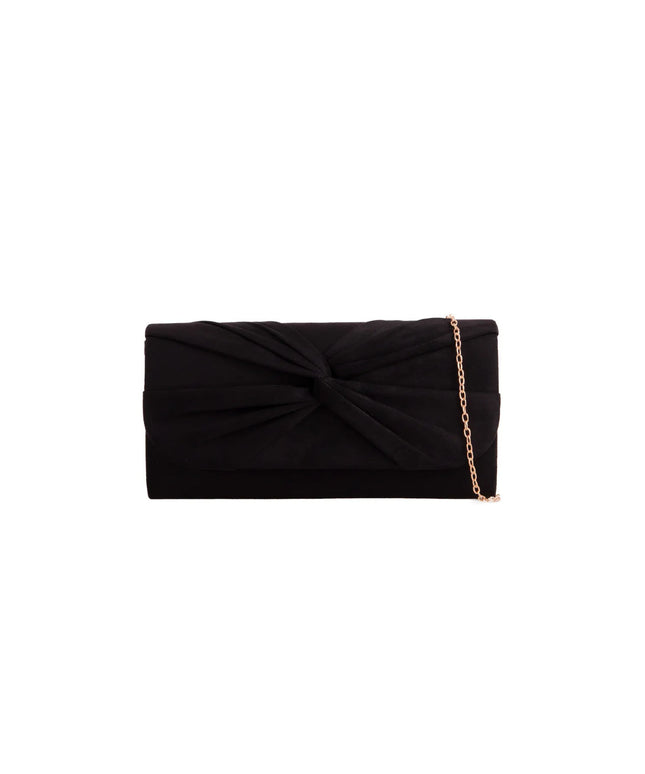 Black Suede Clutch Bag with Knot Detail
