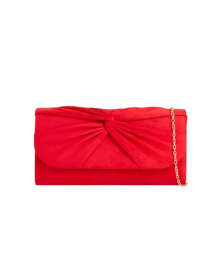 Red Suede Clutch Bag with Knot Detail