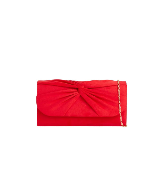 Red Suede Clutch Bag with Knot Detail
