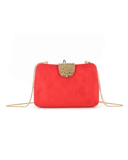 Red Suedette Clutch Bag with Detachable Chain