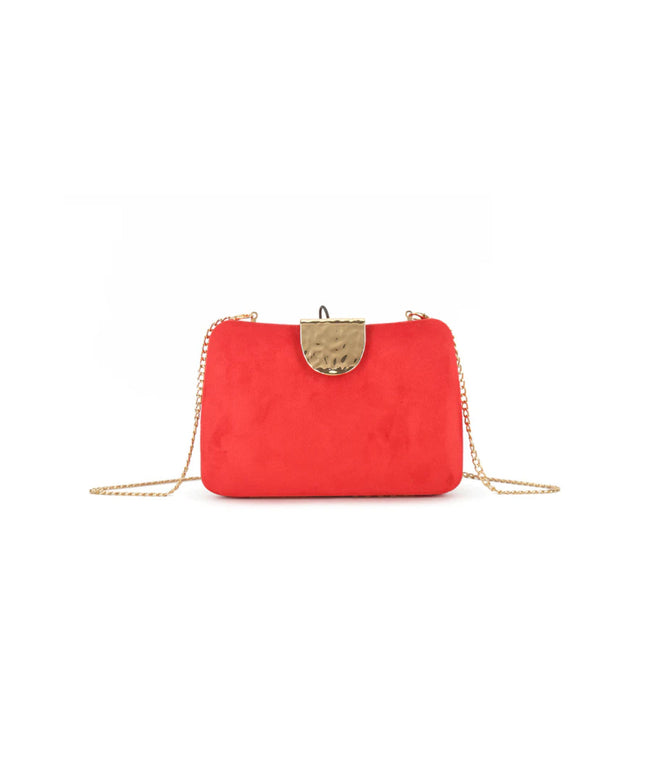 Red Suedette Clutch Bag with Detachable Chain