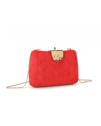 Red Suedette Clutch Bag with Detachable Chain