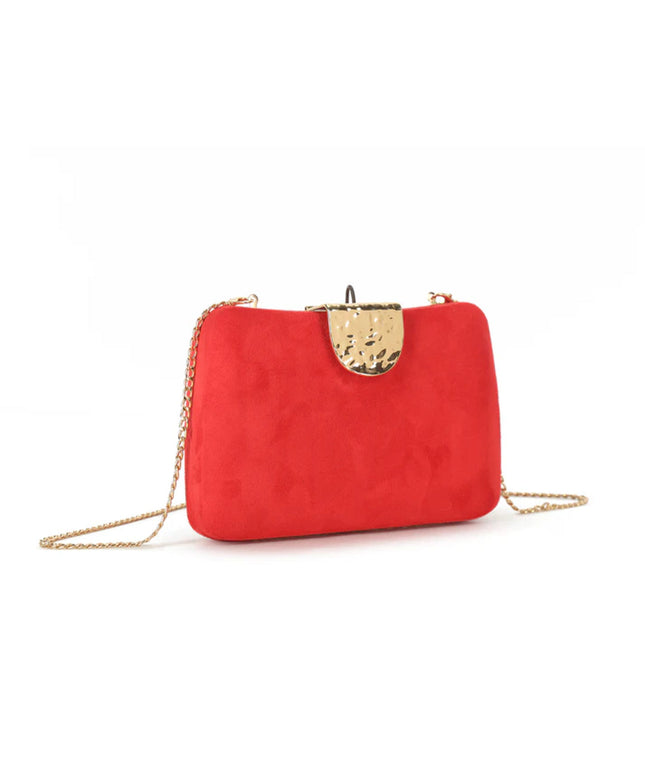 Red Suedette Clutch Bag with Detachable Chain