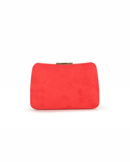 Red Suedette Clutch Bag with Detachable Chain