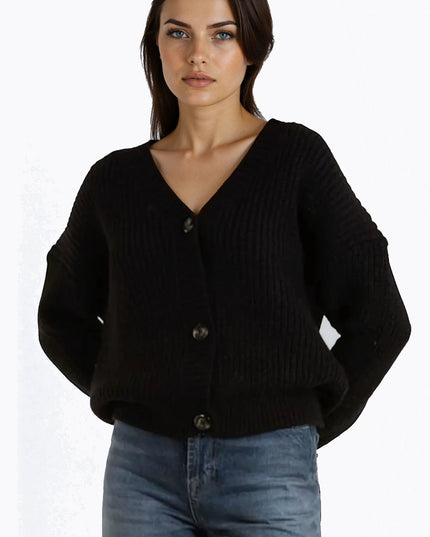 Black V-Neck Knit Cardigan