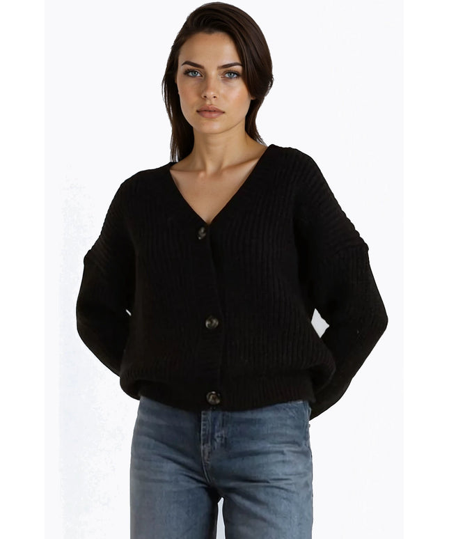 Black V-Neck Knit Cardigan