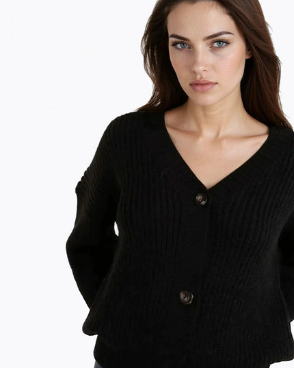 Black V-Neck Knit Cardigan