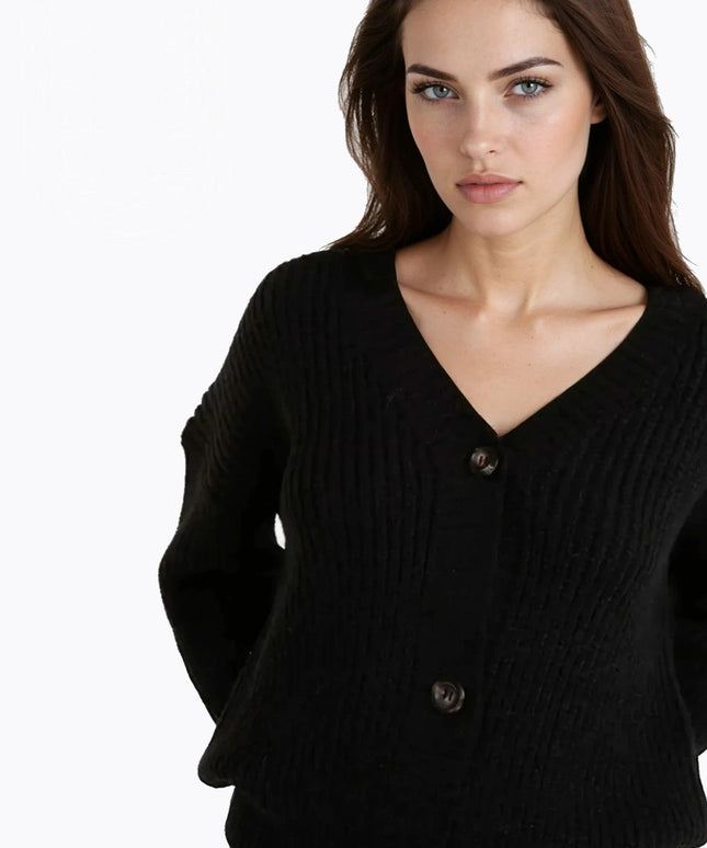 Black V-Neck Knit Cardigan