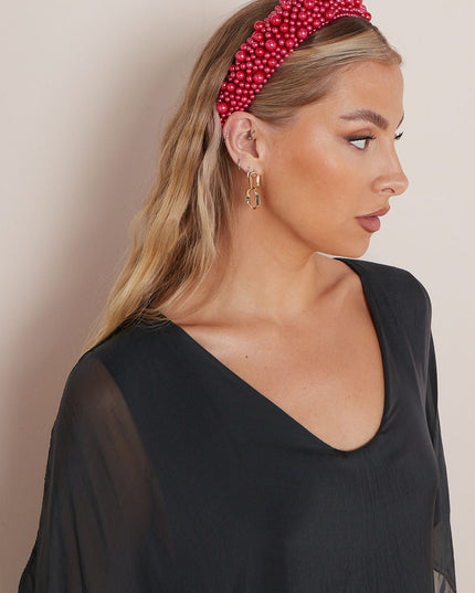 Red Statement Pearl Headband