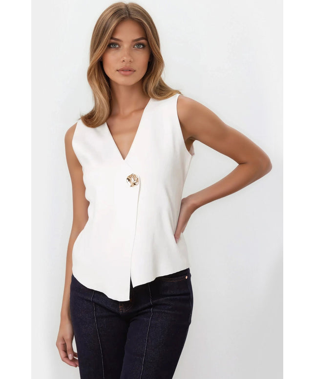 Ivory Asymmetric Fine Knit Waistcoat