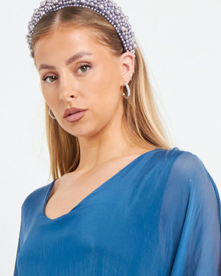 Silver Blue Statement Pearl Headband