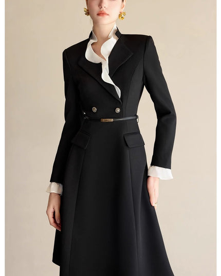 The Contrast-Ruffle Black Dress