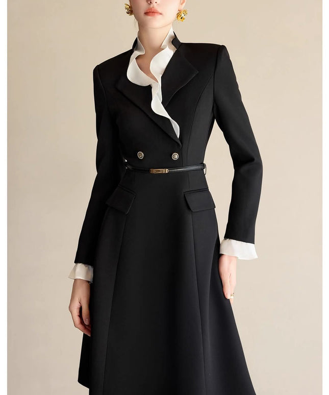 The Contrast-Ruffle Black Dress