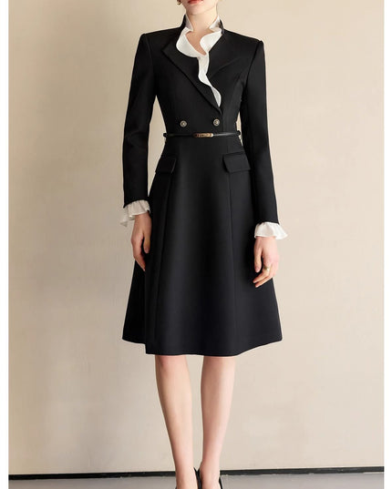 The Contrast-Ruffle Black Dress