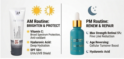 Retinol 5% Serum & SPF 50 Cream Set for Anti-Ageing Day & Night Skincare Routine | Ammuri