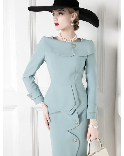 The sky is blue asymmetrical mum skirt suit-3