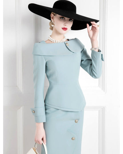 The sky is blue asymmetrical mum skirt suit-4
