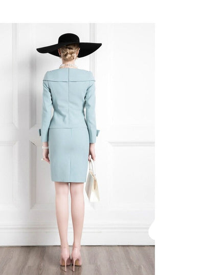 The sky is blue asymmetrical mum skirt suit-2