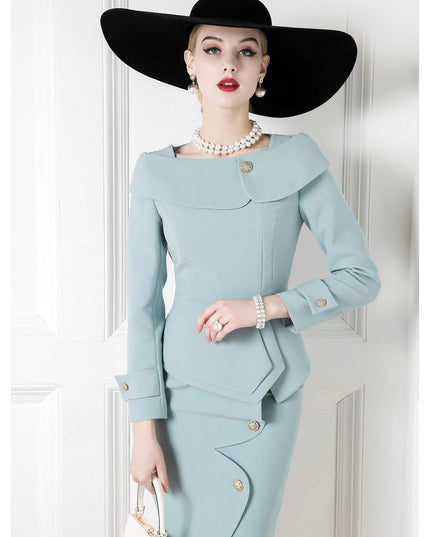 The sky is blue asymmetrical mum skirt suit-1