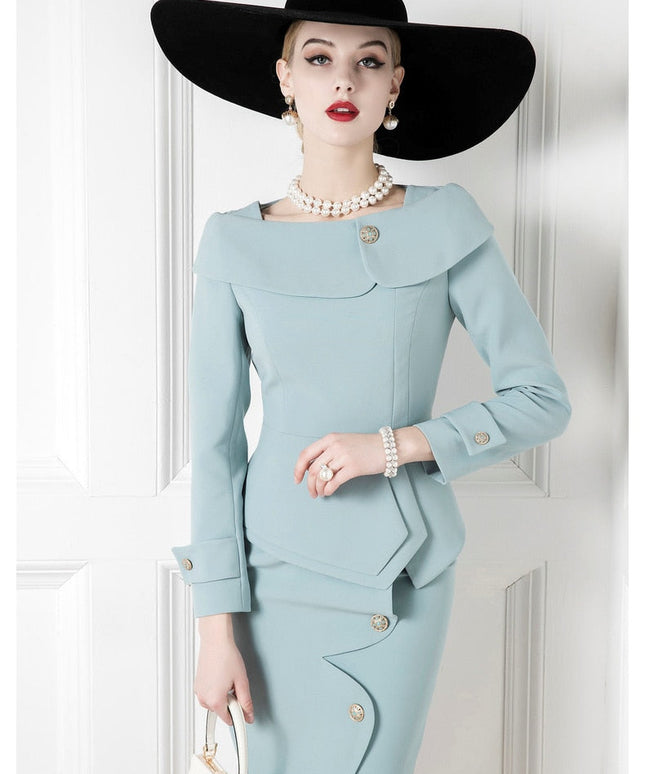 The sky is blue asymmetrical mum skirt suit-1