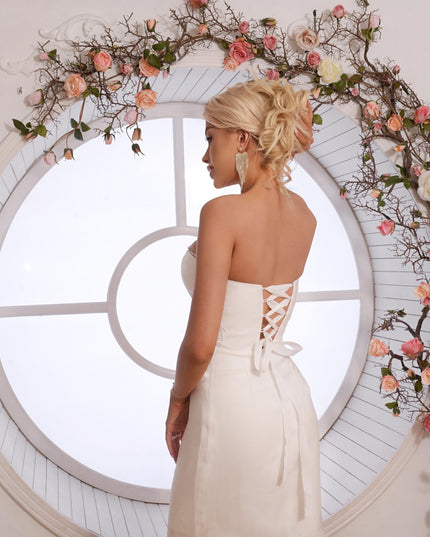white floral appliqué dress