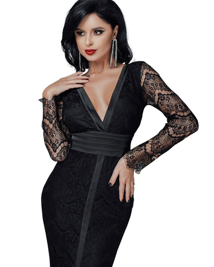 Lace Evening Gown – Elegant Black Tie Lace Dress, Wedding Guest Maxi Dress-19
