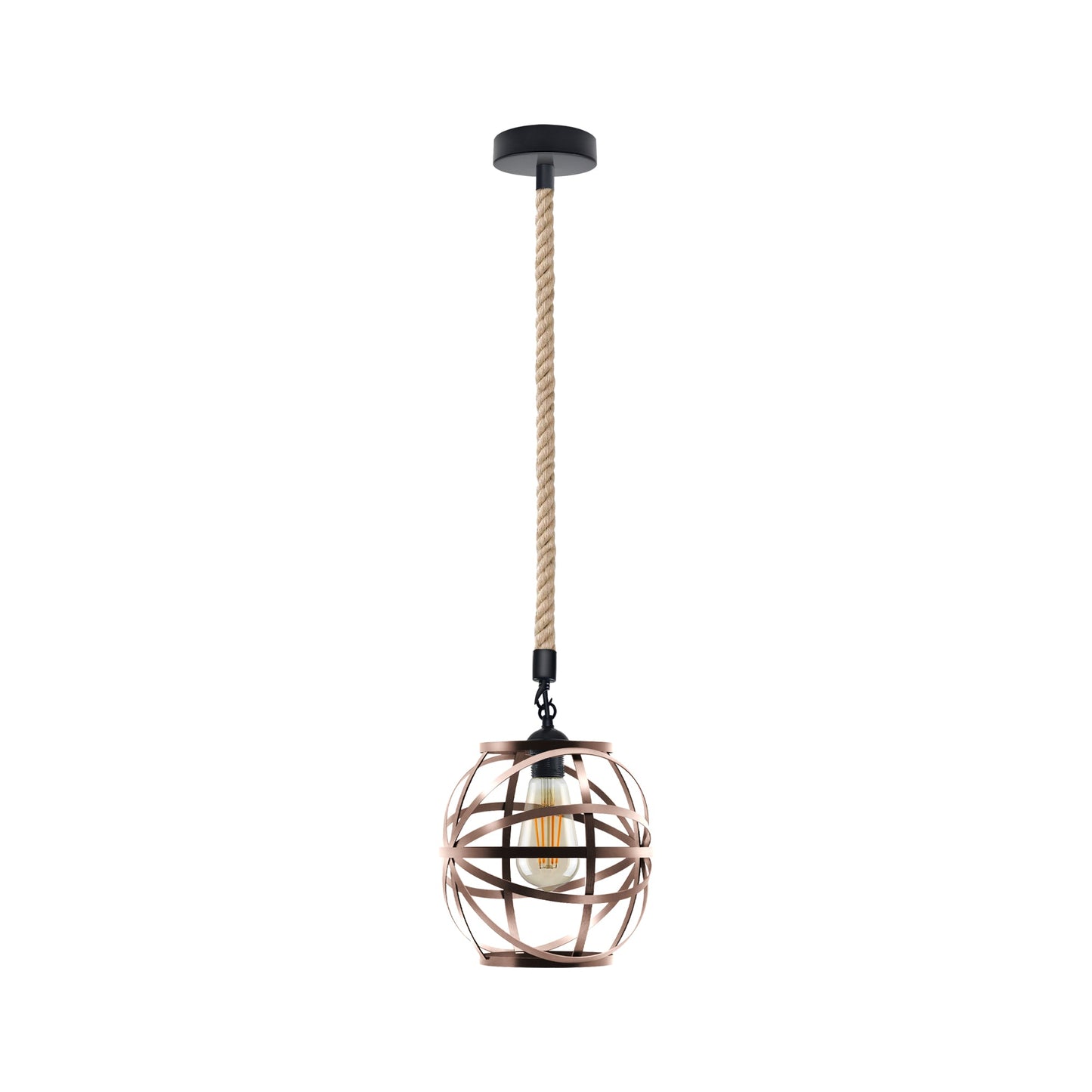 Single Ceiling Hemp Rope Hanging Pendant light with Bulb Guard wire cage light~5089