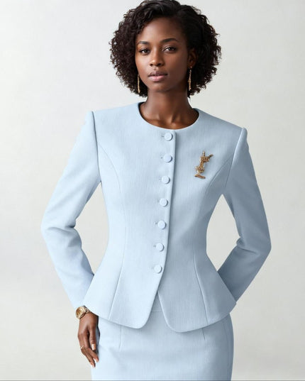 Baby blue peplum skirt suit
