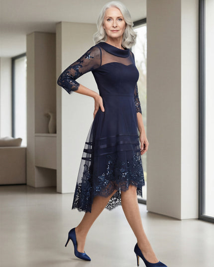 The midnight fold collar high-low mum dress