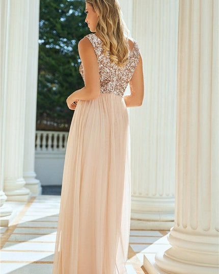 Valeria Blush Sequin V Neck Maxi Dress