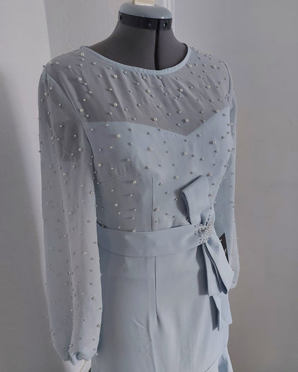 The mermaid ball sleeves pearls embellished mother of the bride dress