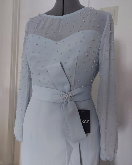 The mermaid ball sleeves pearls embellished mother of the bride dress