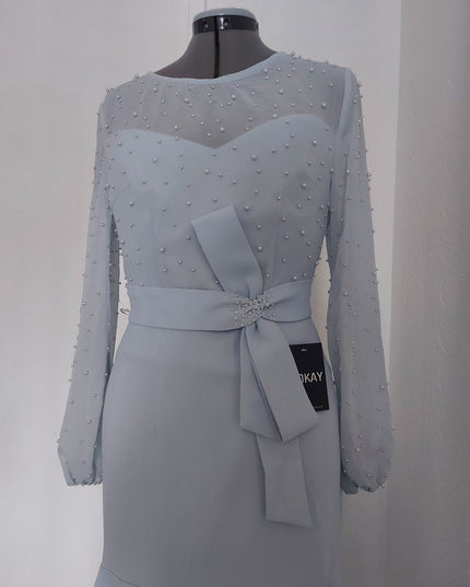 The mermaid ball sleeves pearls embellished mother of the bride dress