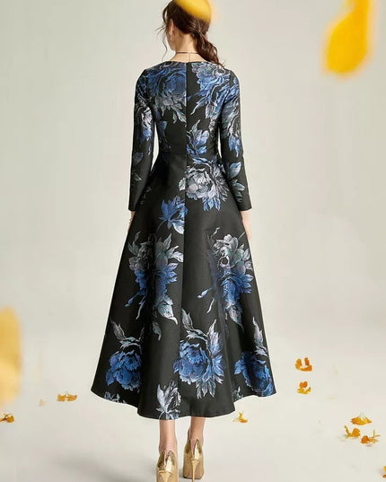 The dark blue jacquard formal mum dress