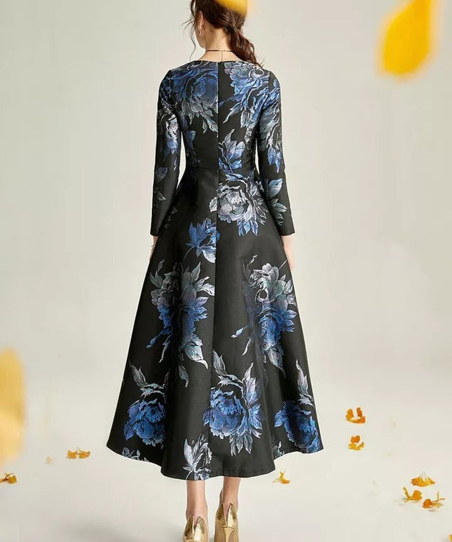 The dark blue jacquard formal mum dress
