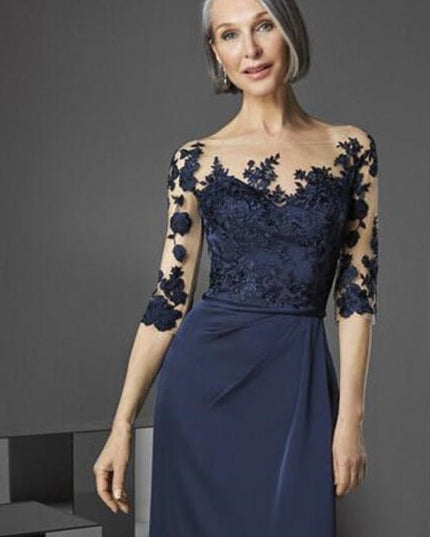 Navy blue maxi pleated waistline mermaid mother of the bride/groom maxi dress
