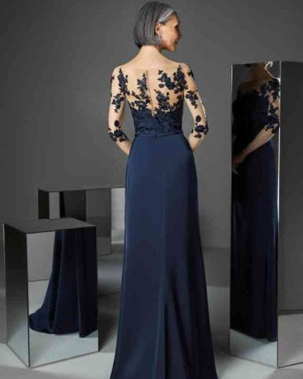 Navy blue maxi pleated waistline mermaid mother of the bride/groom maxi dress